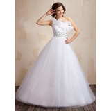 Ball-Gown One-Shoulder Floor-Length Organza Tulle Quinceanera Dress With Ruffle Beading Sequins (021021816)