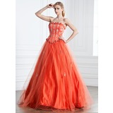 Ball-Gown Strapless Floor-Length Tulle Charmeuse Quinceanera Dress With Ruffle Lace Beading (021005242)