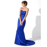 Sheath Sweetheart Sweep Train Charmeuse Prom Dress With Ruffle (018005094)