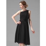 A-Line/Princess One-Shoulder Knee-Length Chiffon Bridesmaid Dress With Ruffle Flower(s) (007004118)