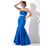 Sereia Sem alça Vestidos longo cetim Vestido de madrinha com faixa (007014264)