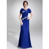 A-Line/Princess Scoop Neck Floor-Length Chiffon Mother of the Bride Dress With Ruffle Appliques Sequins (008005676)