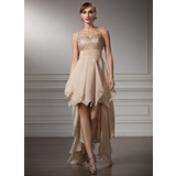 Empire V-neck Asymmetrical Chiffon Satin Homecoming Dress With Ruffle Beading (022009956)