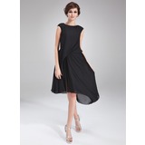 A-Line/Princess Scoop Neck Asymmetrical Chiffon Cocktail Dress With Ruffle Beading (016021163)