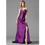Sheath Sweetheart Court Train Charmeuse Prom Dress With Ruffle Beading (018022507)