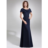 A-Line/Princess Cowl Neck Floor-Length Chiffon Tulle Mother of the Bride Dress With Ruffle Beading Sequins (008006061)