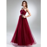 A-Line/Princess Scoop Neck Floor-Length Tulle Prom Dress With Lace Beading (018024404)