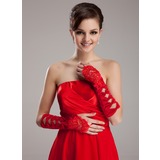 Elastic Satin Beadings Lace Elbow Gloves (014020466)