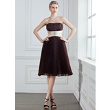 Empire Strapless Knee-Length Organza Charmeuse Bridesmaid Dress With Ruffle Beading (007000946)
