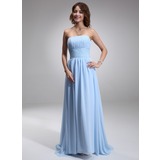 A-Line/Princess Strapless Sweep Train Chiffon Evening Dress With Ruffle Beading (017022529)