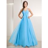 Empire V-neck Floor-Length Chiffon Holiday Dress With Ruffle Beading (020014211)