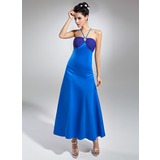 Empire V-neck Ankle-Length Chiffon Satin Bridesmaid Dress With Ruffle Beading (007015042)