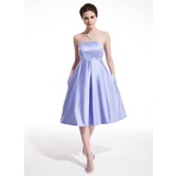 Empire Strapless Tea-Length Satin Homecoming Dress With Ruffle (022010952)