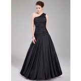 Mermaid One-Shoulder Floor-Length Taffeta Prom Dress With Ruffle (018022534)