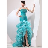 Mermaid Sweetheart Sweep Train Organza Prom Dress With Ruffle Beading (018014058)