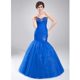 Stile sirena A cuore Al pavimento Organza Abito feste con Increspature Perline (018020791)