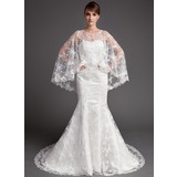 Mermaid Sweetheart Chapel Train Satin Tulle Wedding Dress With Lace (002004747)