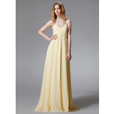 A-Line/Princess Halter Floor-Length Chiffon Evening Dress With Ruffle Beading (017004459)