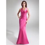 Mermaid Halter Floor-Length Satin Mother of the Bride Dress With Ruffle (008005703)