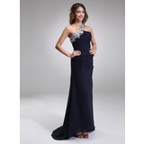 Sheath Court Train Chiffon Evening Dress With Lace Beading (017016875)