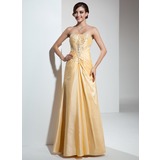 A-Line/Princess Sweetheart Floor-Length Taffeta Prom Dress With Ruffle Beading (018005090)