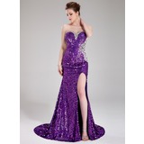 Sheath Sweetheart Court Train Sequined Prom Dress With Beading (018024364)