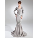 Mermaid Halter Court Train Chiffon Mother of the Bride Dress With Ruffle Beading Sequins (008005952)