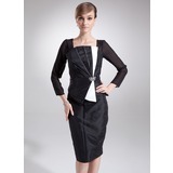Sheath Square Neckline Knee-Length Chiffon Taffeta Mother of the Bride Dress With Ruffle Beading (008006179)