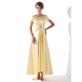 A-Line/Princess Scoop Neck Asymmetrical Charmeuse Mother of the Bride Dress With Ruffle Beading (008005699)