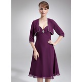 Empire Sweetheart Tea-Length Chiffon Mother of the Bride Dress With Ruffle Crystal Brooch (008006148)