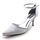Satin Stiletto Heel Closed Toe Pumps Wedding Shoes With Rhinestone (047005862)