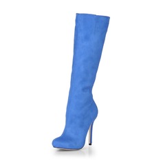 Suede Stiletto Heel Closed Toe Pumps Knee High Boots (088020545)