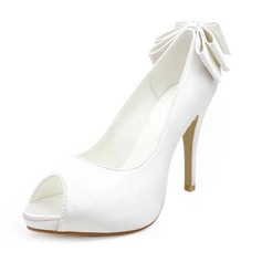 Satin Stiletto Heel Peep Toe Platform Pumps Wedding Shoes With Bowknot (047005829)