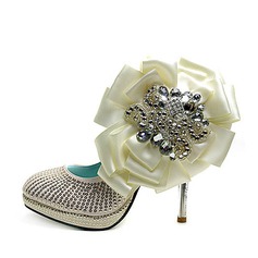Leatherette Stiletto Heel Peep Toe Pumps Wedding Shoes With Beading Rhinestone Satin Flower Sequin (047020212)
