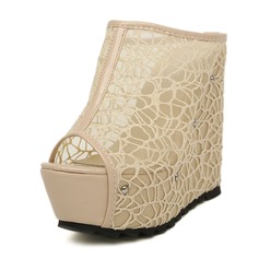 Lace Chunky Heel Peep Toe Slingbacks Pumps (085025157)