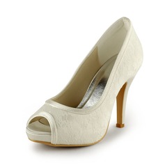 Lace Satin Stiletto Heel Peep Toe Platform Pumps Wedding Shoes With Stitching Lace (047011229)