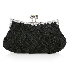 Black Gorgeous Backfin Satin Shell With Rhinestone Evening Bag Handbag Purse Clutch (012005563)