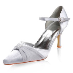 Satin Stiletto Heel Closed Toe Wedding Shoes With Buckle Rhinestone (047011835)