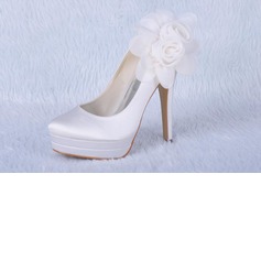 Satin Stiletto Heel Closed Toe Platform Pumps Wedding Shoes With Satin Flower (047011828)
