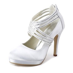 Satin Stiletto Heel Closed Toe Platform Pumps Wedding Shoes With Buckle Rhinestone (047020114)