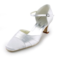 Satin Chunky Heel Pumps Wedding Shoes (047011843)