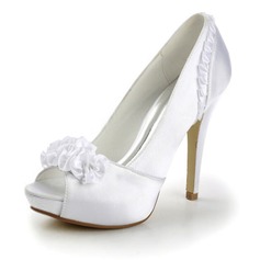 Satin Stiletto Heel Peep Toe Platform Pumps Wedding Shoes With Satin Flower (047011826)