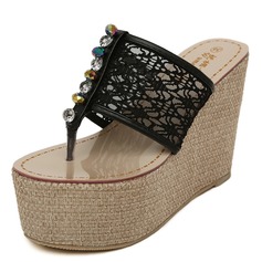 Lace Wedge Heel Slingbacks Flip Flops Slippers Pumps With Crystal (085025159)