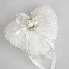 Wedding Ring Pillow in Smooth Satin With Lovely Flowers and Pearls(103018228)