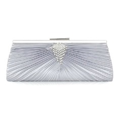 Silver Satin Shell With Rhinestone Evening Handbags (012008673)