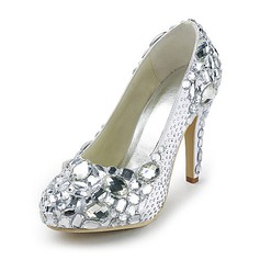 Satin Stiletto Heel Closed Toe Platform Pumps Wedding Shoes With Rhinestone (047020108)