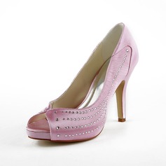 Satin Stöckel Absatz Peep Toe Plateauschuh Absatzschuhe Brautschuhe mit Strass (047024522)