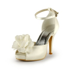 Satin Stöckel Absatz Peep Toe Plateauschuh Absatzschuhe Brautschuhe mit Blume (047024564)