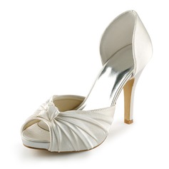 Satin Stiletto Heel Peep Toe Platform Pumps Wedding Shoes With Bowknot (047005429)