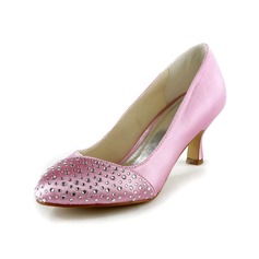 Satin Kitten Heel Closed Toe Pumps Wedding Shoes With Rhinestone (047024527)